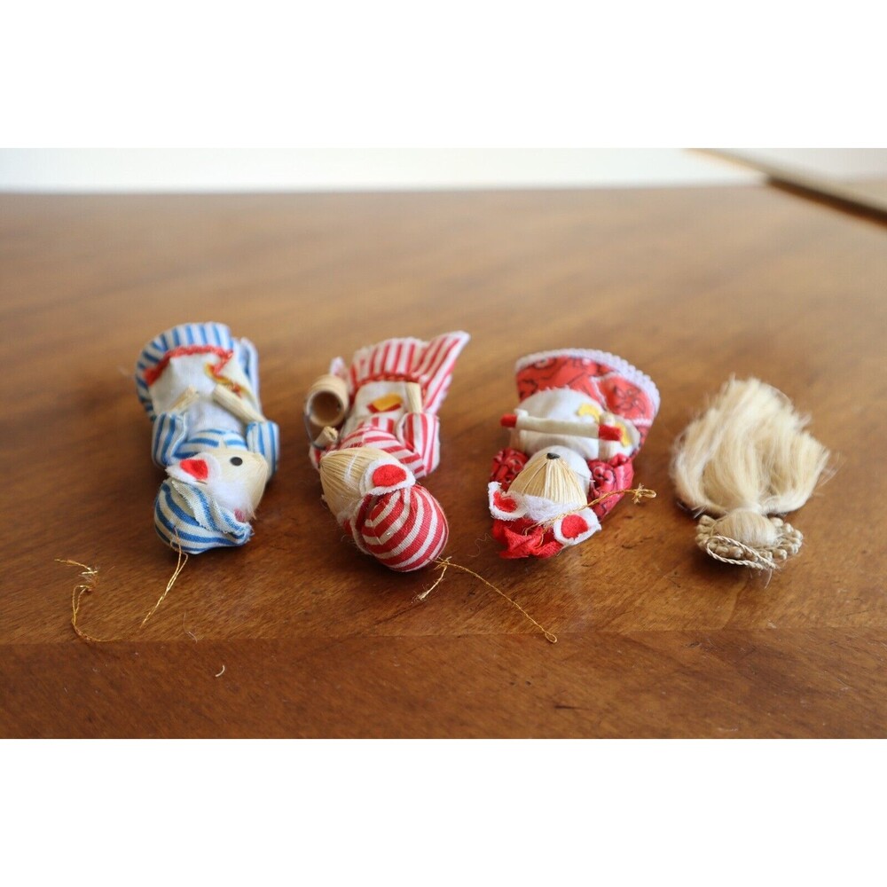 Lot 4 Corn Husk Christmas Ornaments Vintage Mouse Mice 4" Horsehair (?) Angel - Picture 10 of 13